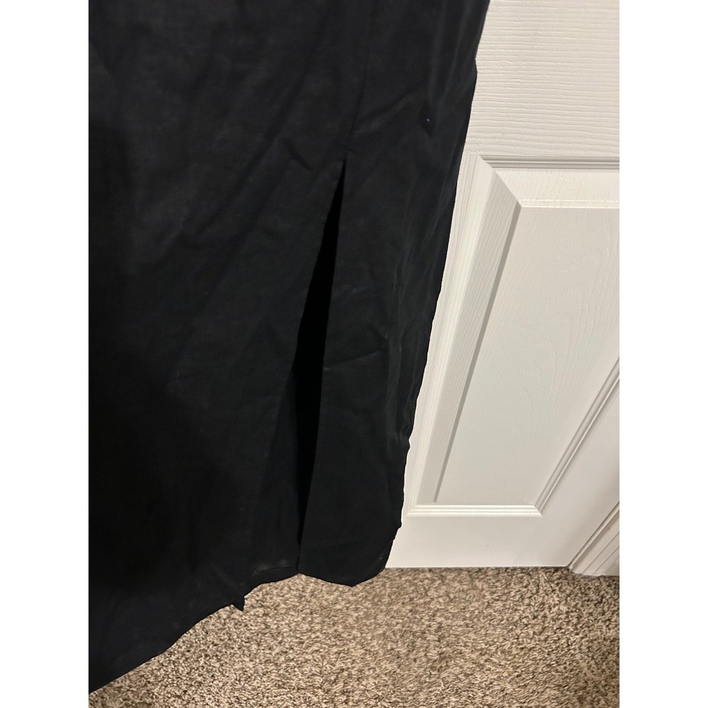 Zara Black Linen Blend Midi Dress Spaghetti Strap Cut Out Back NWT - Picture 7 of 7